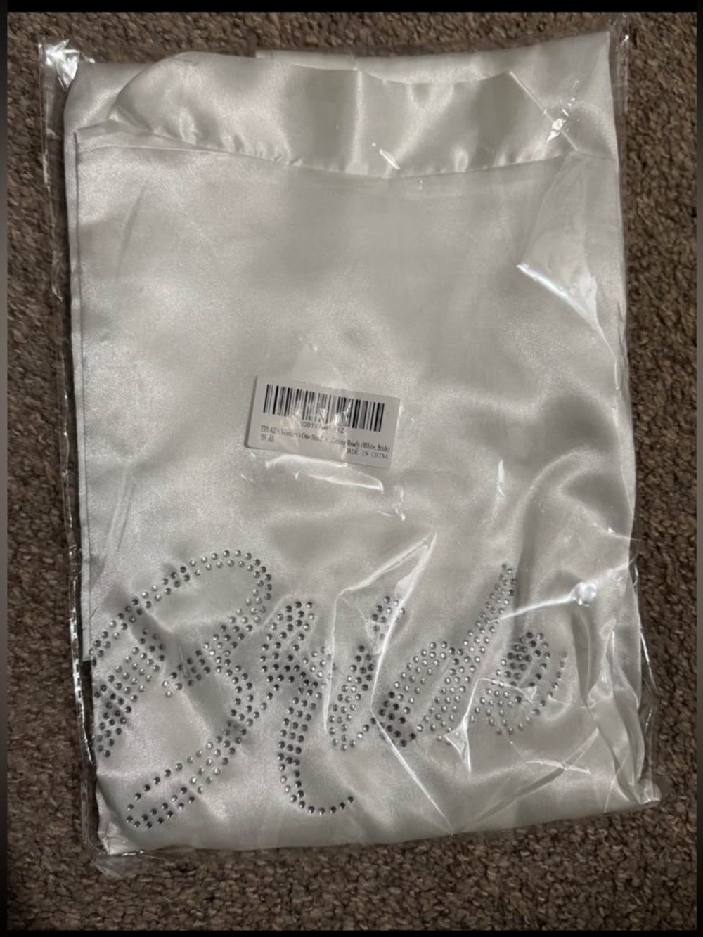 Satin White Brides Robe with Rhinestone Script